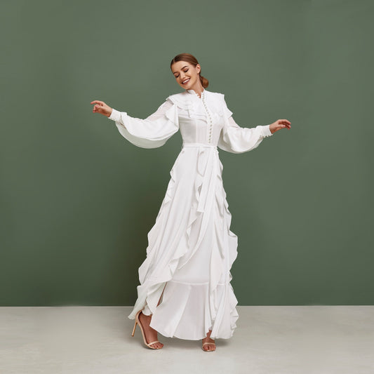Modest wedding dress, Simple wedding gown with  long sleeves, Summer wedding dress with ruffles, Gunne Sax wedding dress, Boho wedding gown