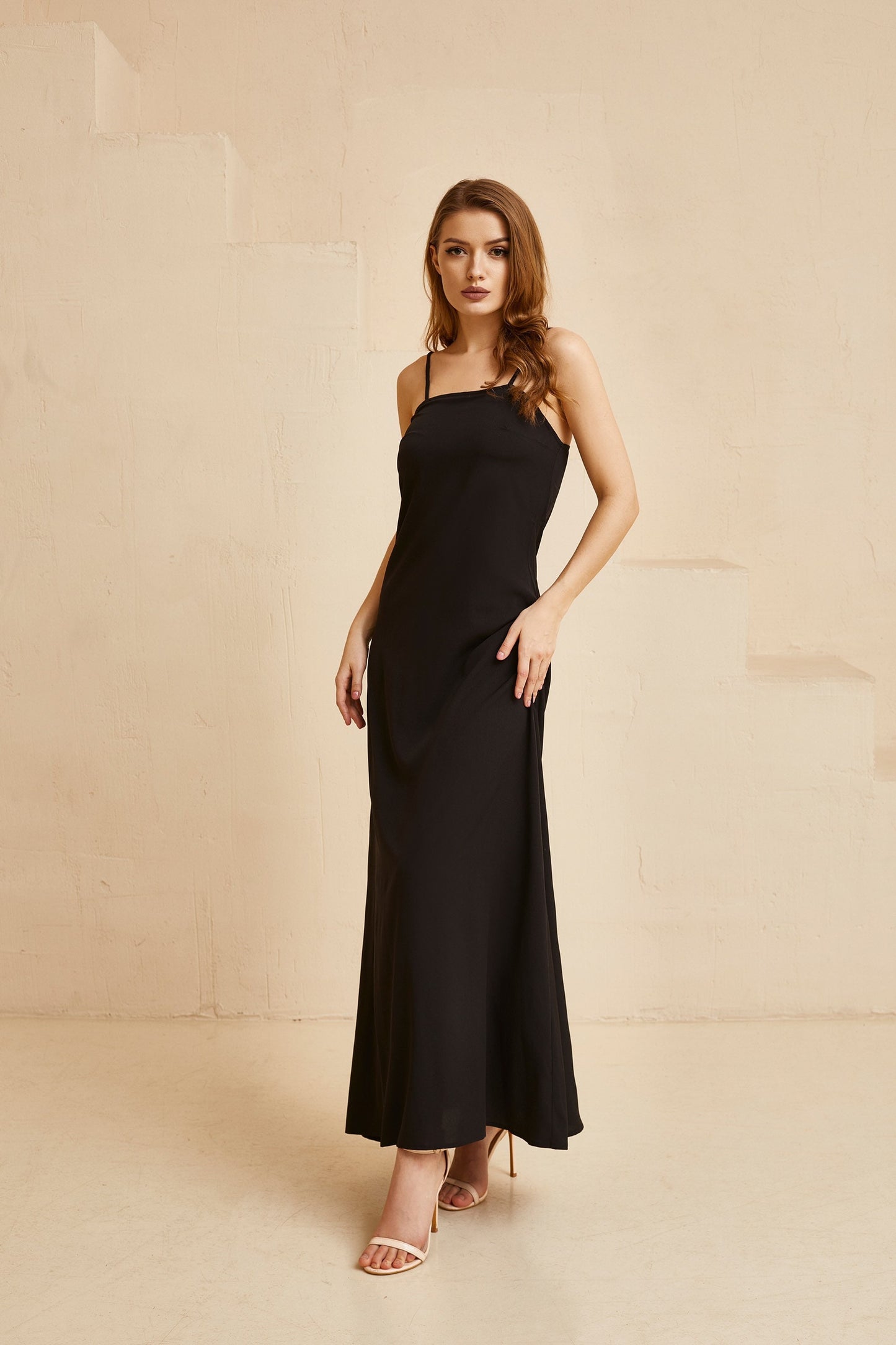 Bohemian Bridesmaid Romantic Gown With Sleeves, Black Wedding Floor Length Cocktail Dress, Black Organza gown