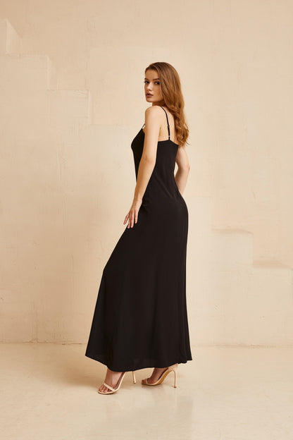 Black wedding dress, Gothic wedding dress, Goth bride dress, Black boho dress with long sleeves and dramatic long train.