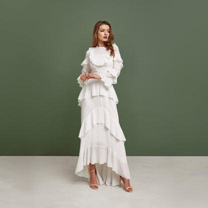 Bohemian wedding dress with long sleeves, Gune sax wedding dress, Chiffon wedding dress, Hippie wedding dress, Rustic wedding dress