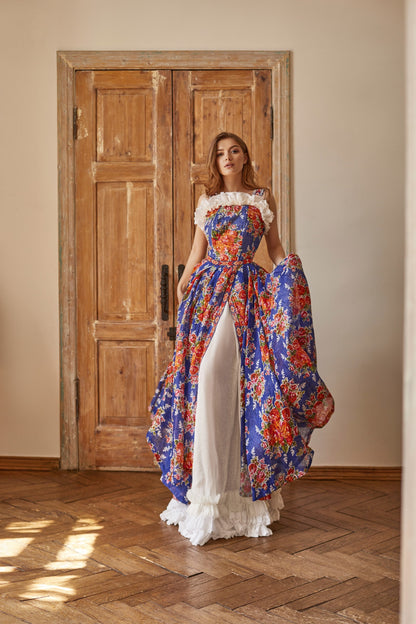 Linen wedding dress, folk wedding gown inspired by Ukrainian national costume, boho wedding dress, rustic wedding gown, floral wedding gown