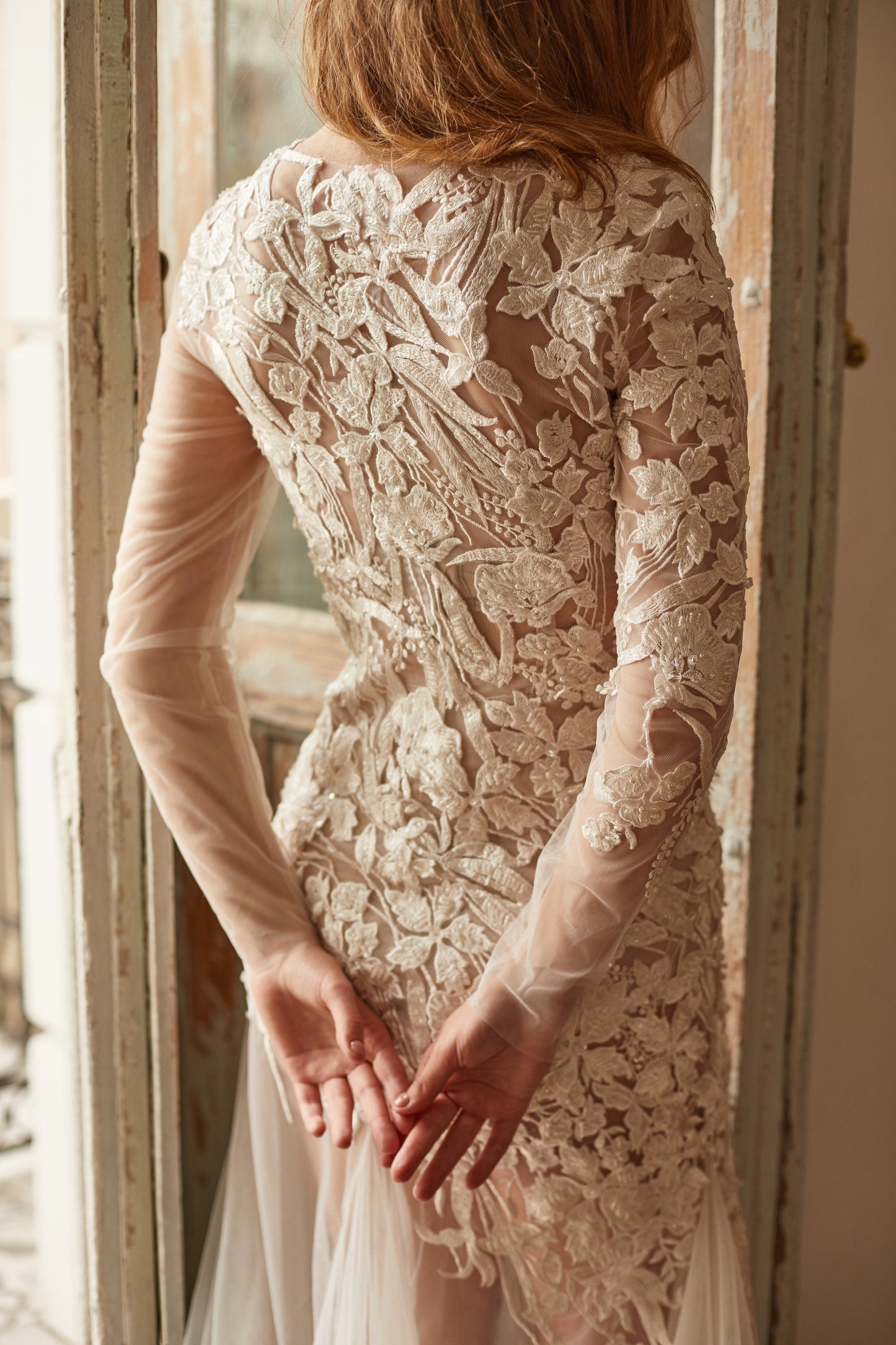 Floral wedding gown, tulle wedding dress, couture wedding dress, sheer wedding dress, bohemian bride wedding dress, bridal gown