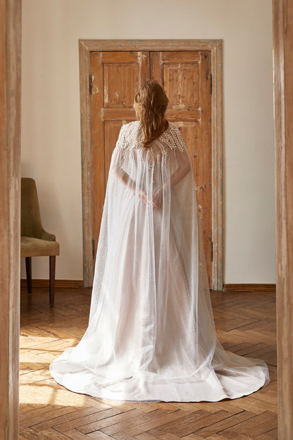 Silver Cape and wedding dress, Alternative bride wedding separates, Bohemian wedding gown, Evening dress Cover, queen prom dress