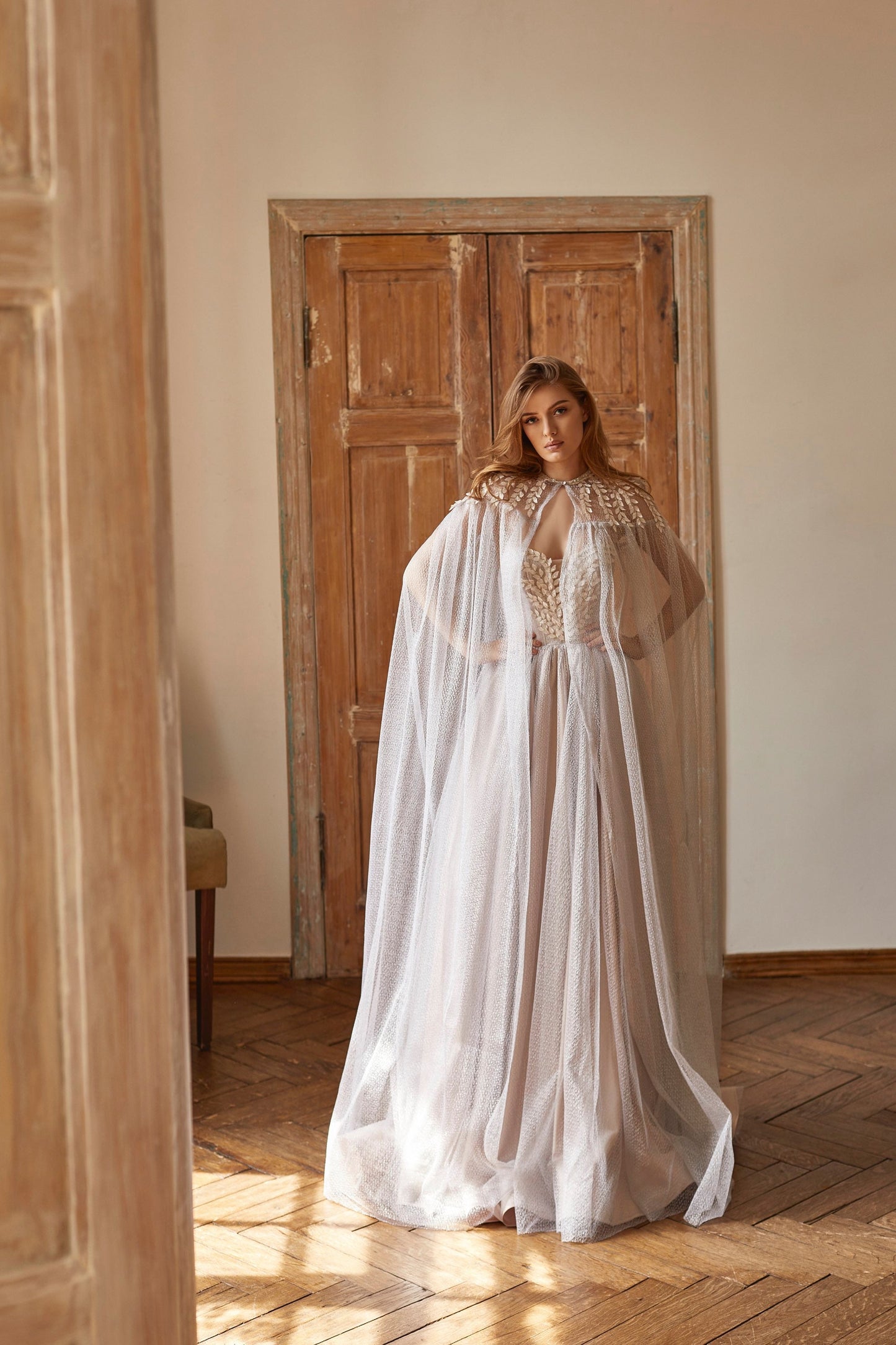 Silver Cape and wedding dress, Alternative bride wedding separates, Bohemian wedding gown, Evening dress Cover, queen prom dress