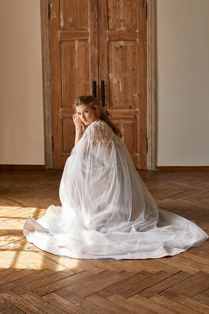 Silver Cape and wedding dress, Alternative bride wedding separates, Bohemian wedding gown, Evening dress Cover, queen prom dress