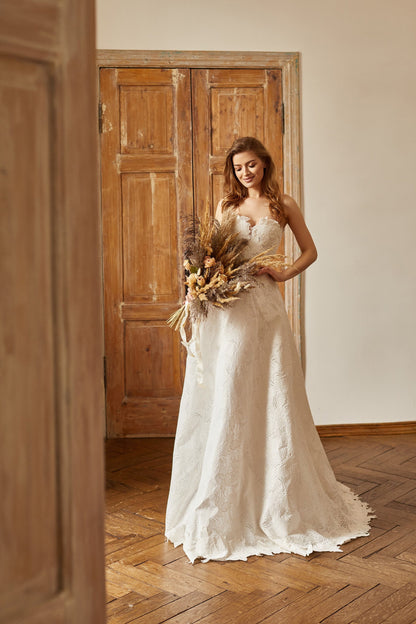 Bohemian linen wedding dress, Rustic wedding dress, Linen wedding gown,  Country wedding dress, Couture wedding dress