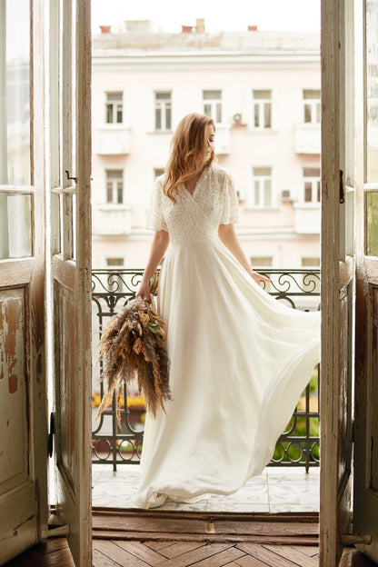 Wedding dress,  simple wedding dress, white fit and flare long dress, modest wedding dress, casual wedding dress, bohemian wedding dress