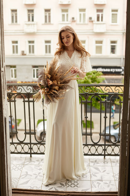 Wedding dress,  simple wedding dress, white fit and flare long dress, modest wedding dress, casual wedding dress, bohemian wedding dress