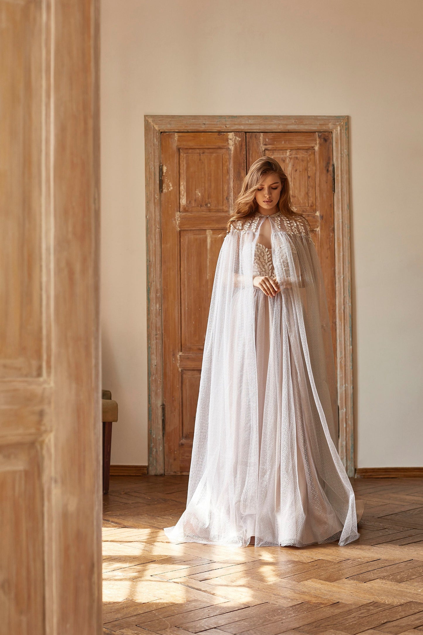 Silver Cape and wedding dress, Alternative bride wedding separates, Bohemian wedding gown, Evening dress Cover, queen prom dress