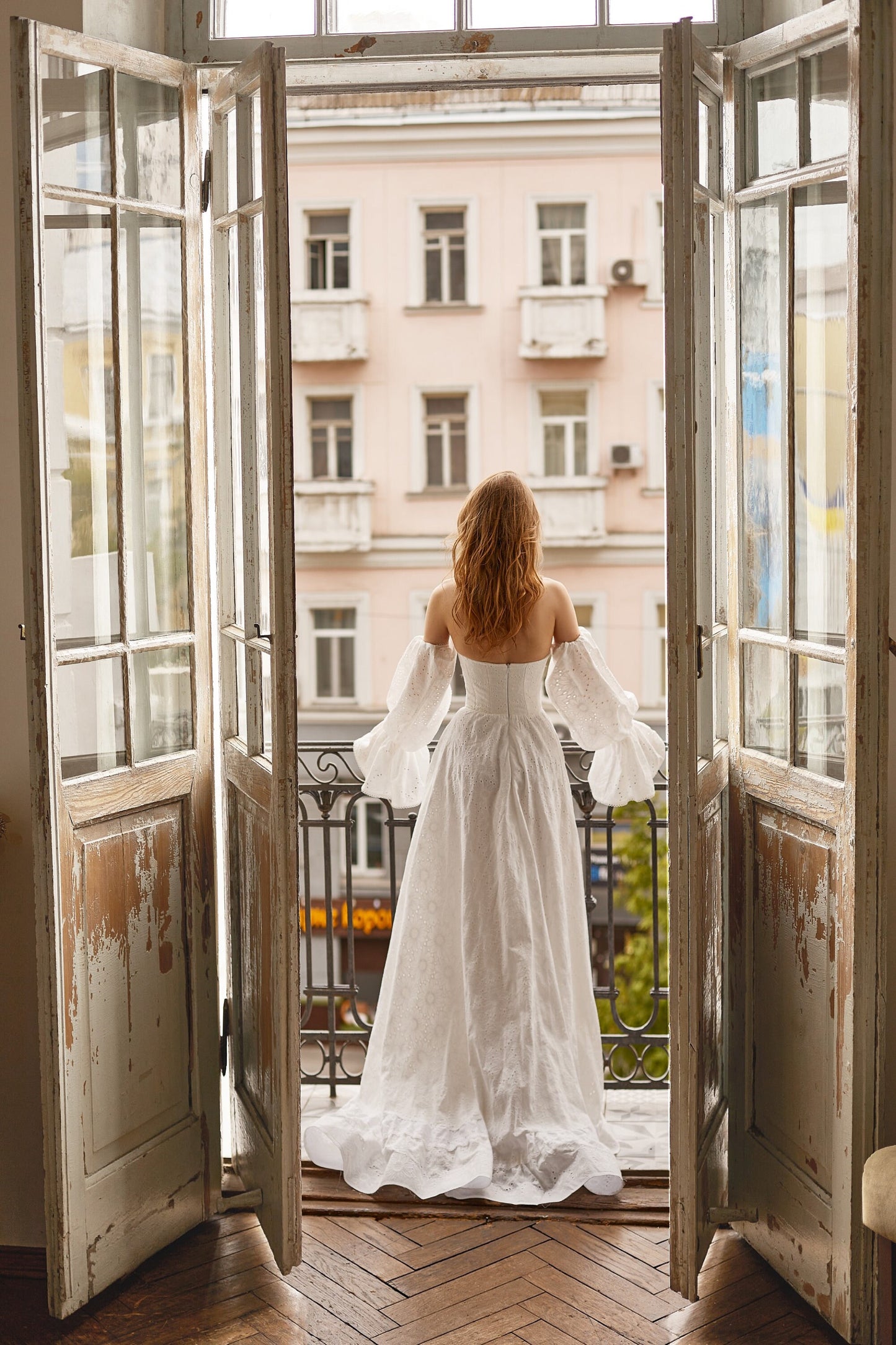Bohemian wedding dress with detachable sleeves and floor length skirt with ruffles, Rustic wedding dress, country wedding dress