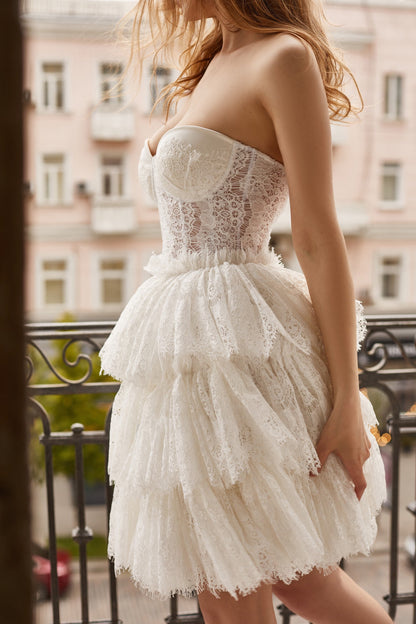 Short wedding dress with corset bodice and tutu skirt, Lace wedding dress, Casual wedding dress, lace wedding gown, 80s wedding dress