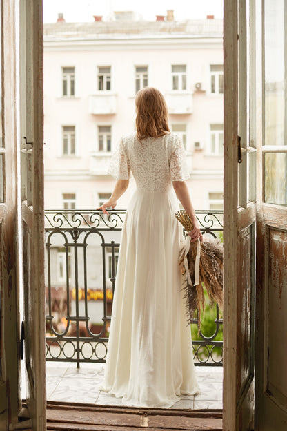 Wedding dress,  simple wedding dress, white fit and flare long dress, modest wedding dress, casual wedding dress, bohemian wedding dress