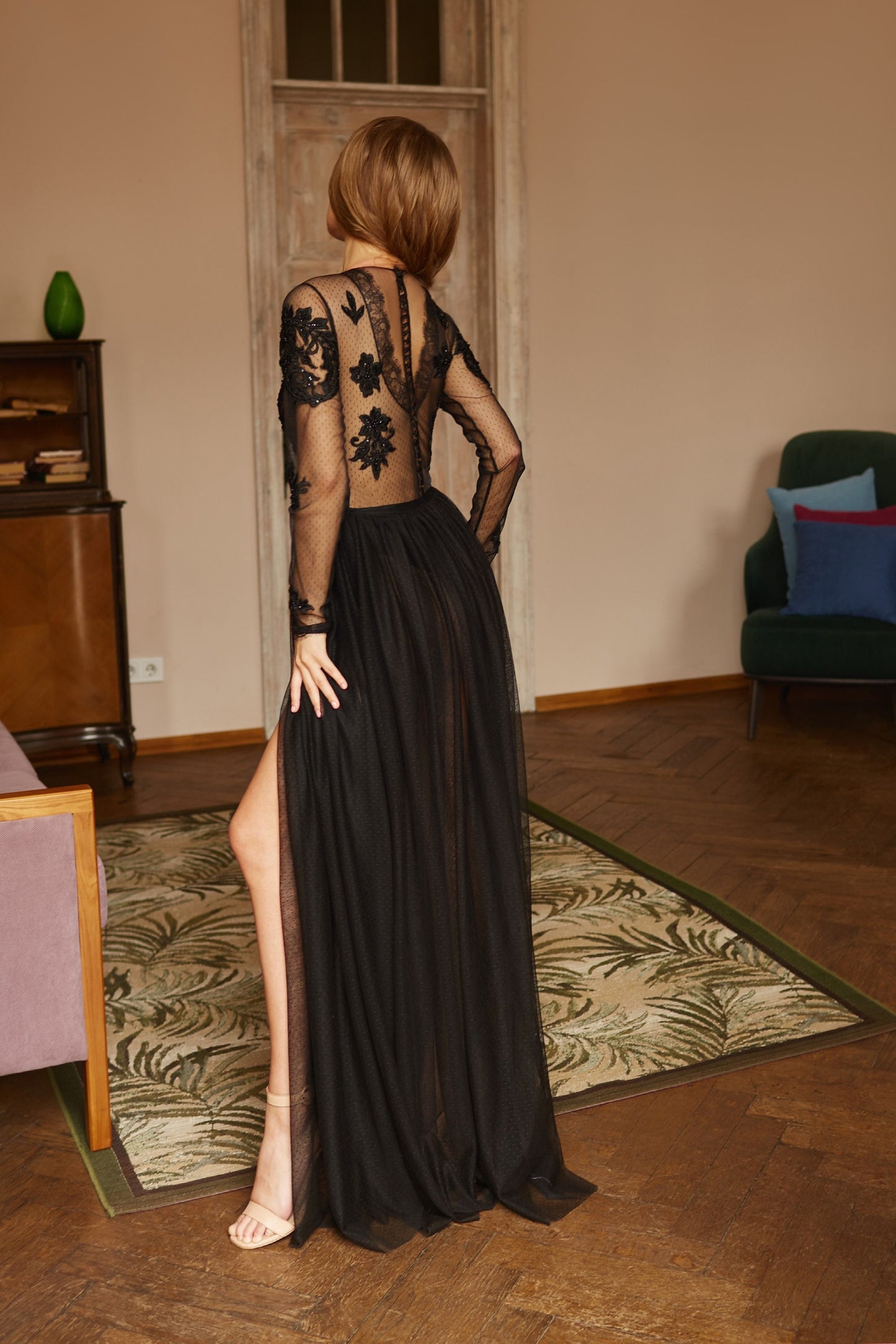 Black lace wedding bodysuit with long sleeves, gothic wedding separates, bohemian bride black gown, alternative wedding gown, wedding romper