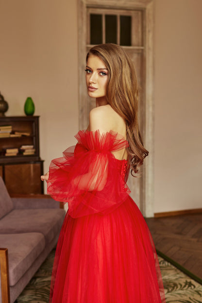 Red wedding dress, Alternative wedding dress, bohemian bride dress, Red lace prom dress, Red tulle evening dress, Alternative bride gown