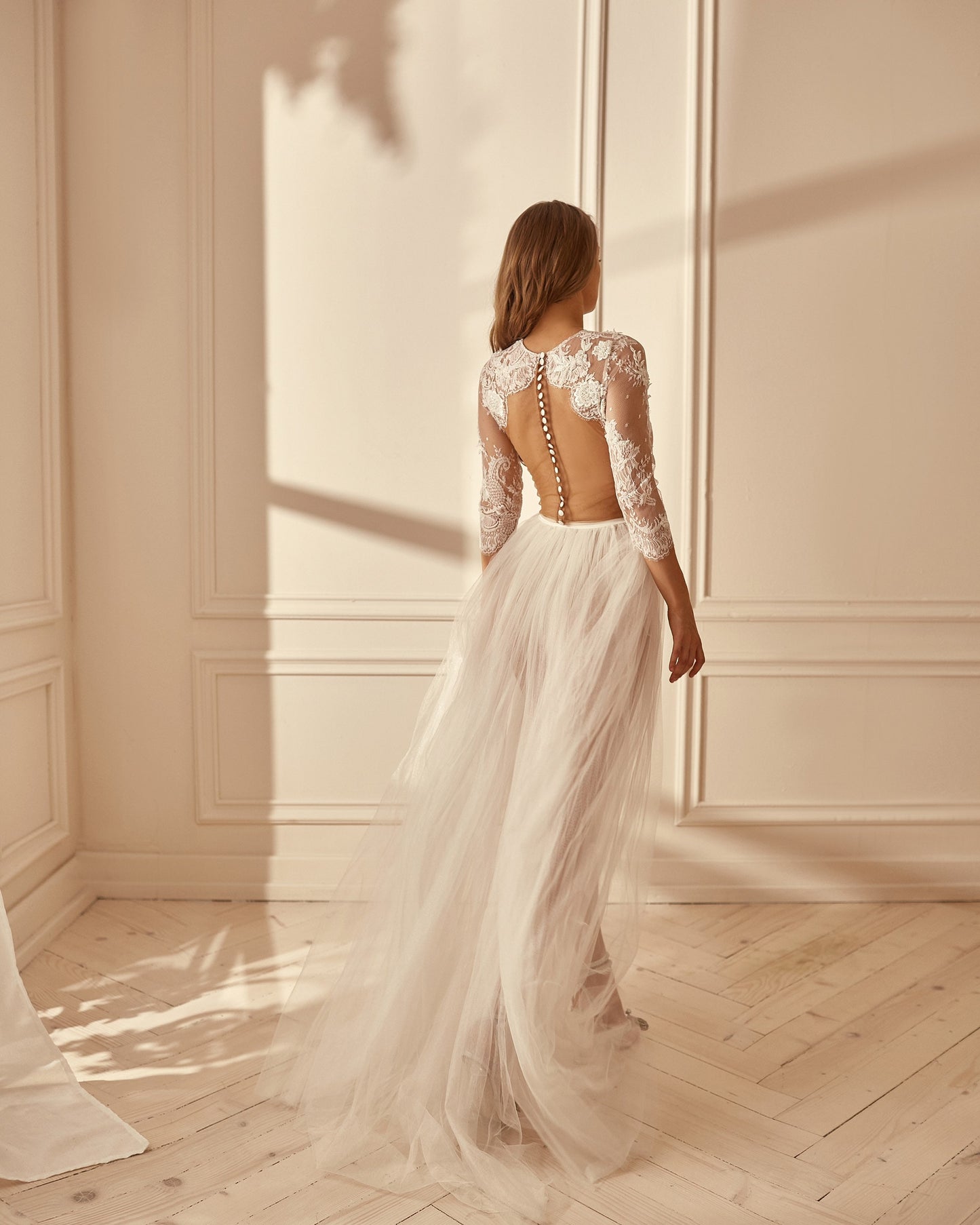 White lace wedding bodysuit with long sleeves, lace wedding separates, bohemian bride, alternative wedding gown, wedding romper