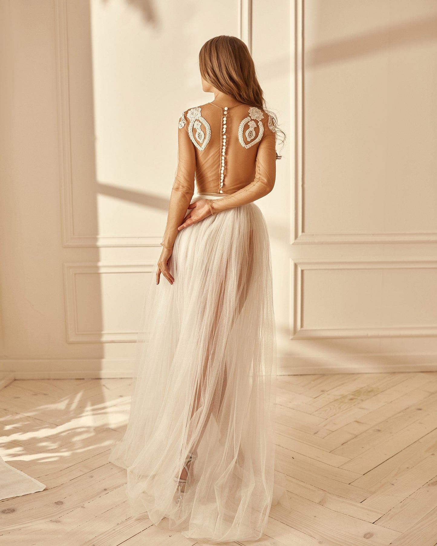 White lace wedding bodysuit with long sleeves, embroidered wedding separates, bohemian bride gown, alternative wedding gown, wedding romper