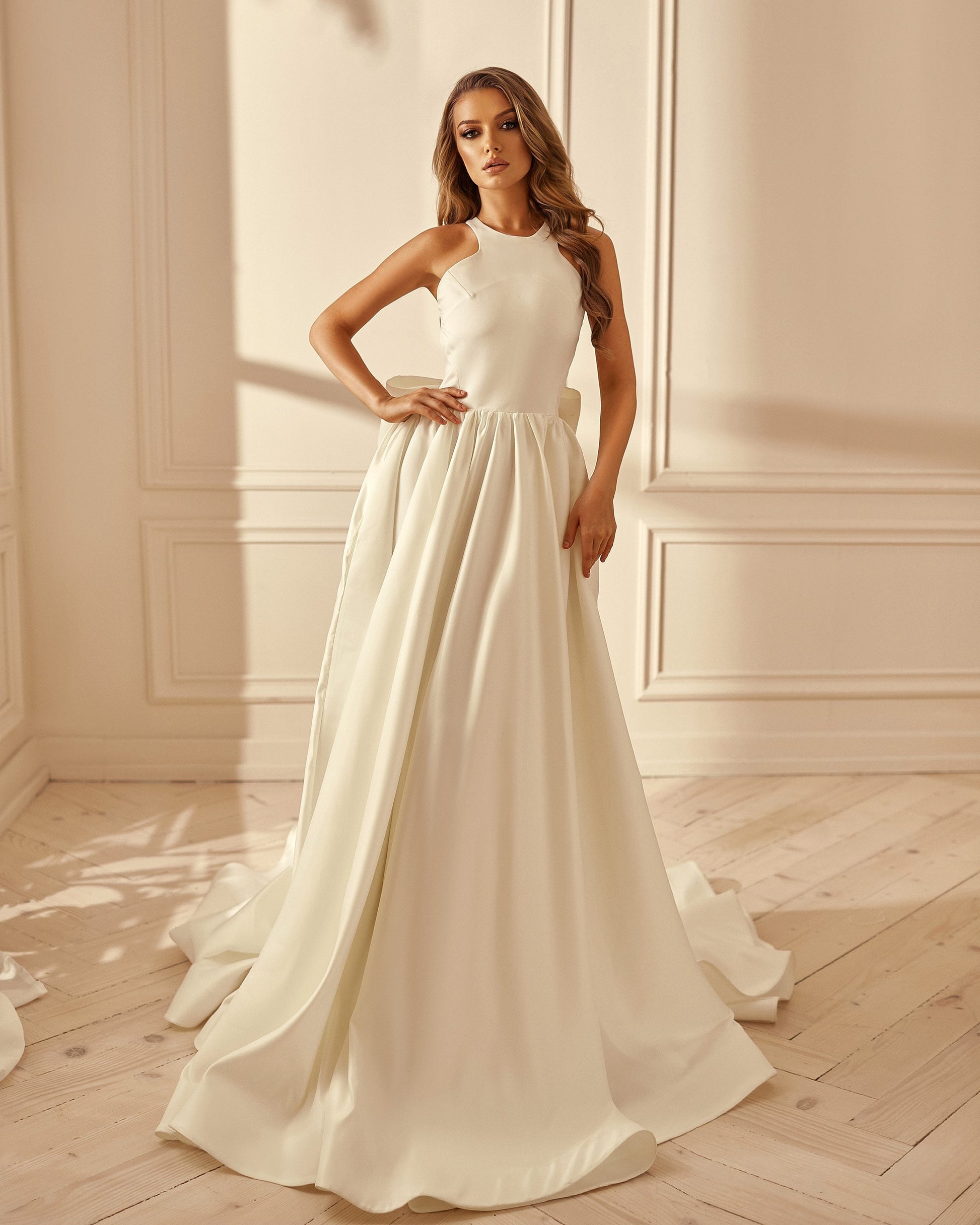 Minimalist wedding dress with open back