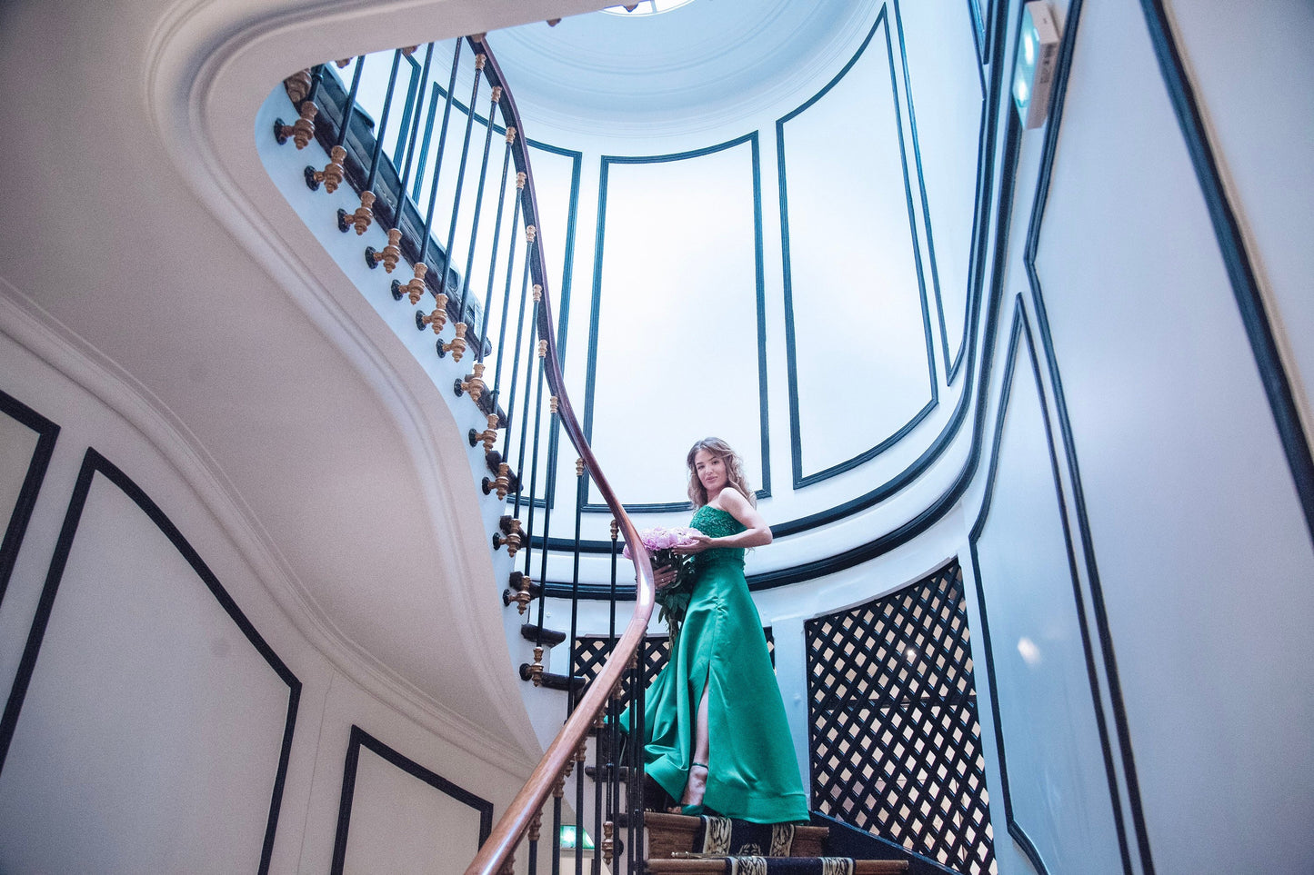 Emerald evening Dress / Fit & Flare Prom Dress Long / Custom Embroidered Maxi Dress / One Shoulder evening gown / Maxi Dress with a slit