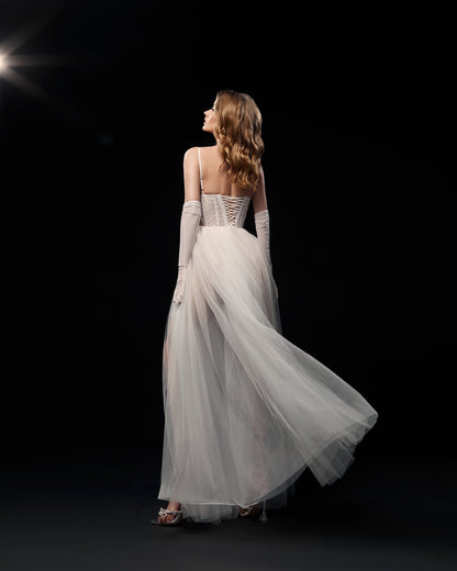 Tulle wedding dress, see-through wedding dress, alternative wedding gown, bohemian wedding dress, wedding separates, corset wedding dress