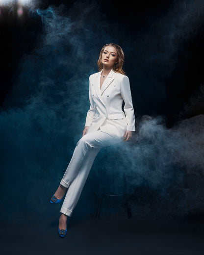 Woman wedding suit, bridal separates, formal wedding blazer and slim fitted trousers, modest wedding set, white two pieces suit