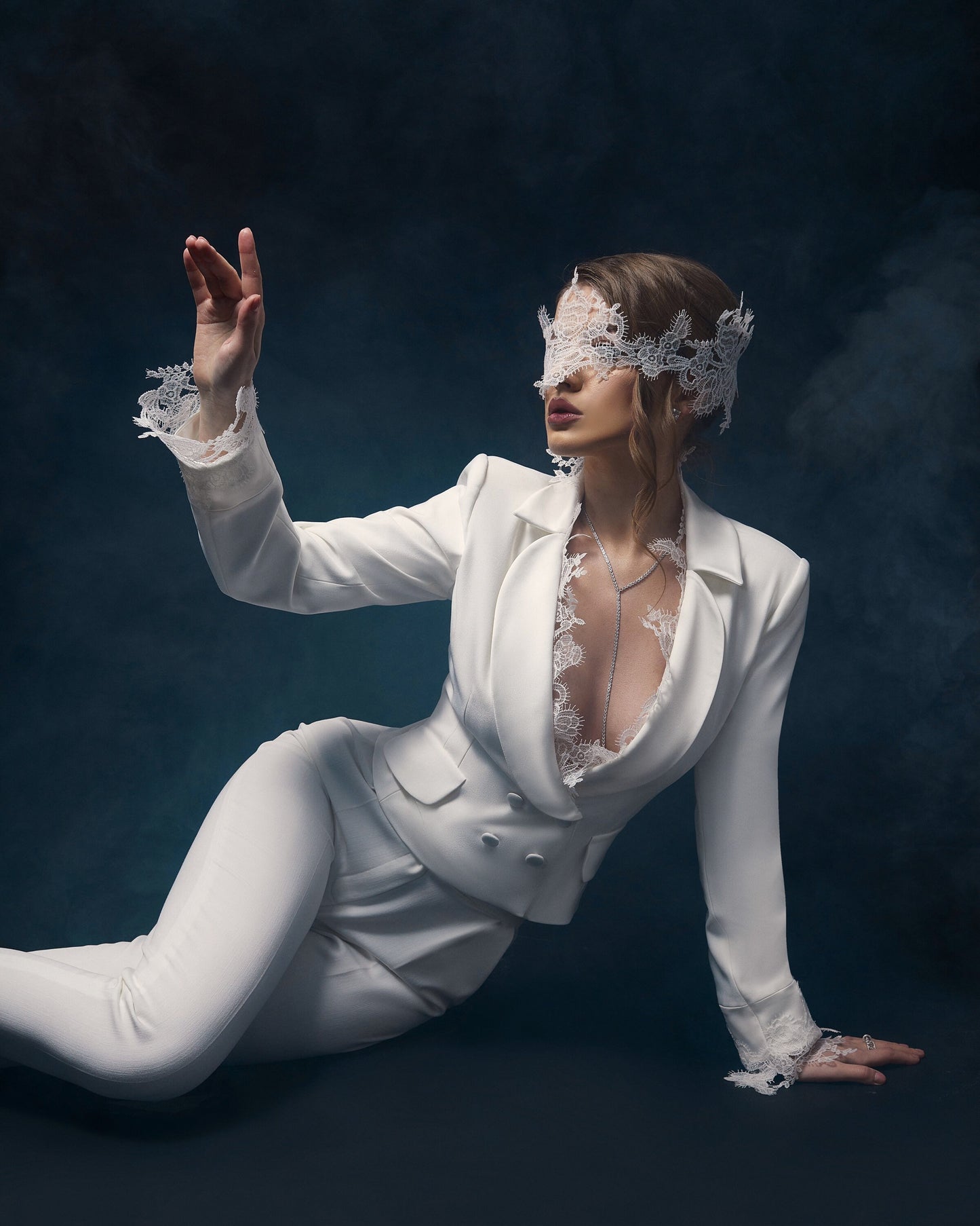 Women lace wedding suit, wedding jacket and trousers, bridal separates, minimalist bride outfit