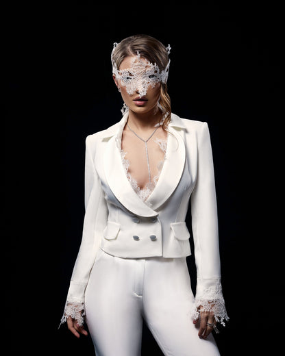 Women lace wedding suit, wedding jacket and trousers, bridal separates, minimalist bride outfit