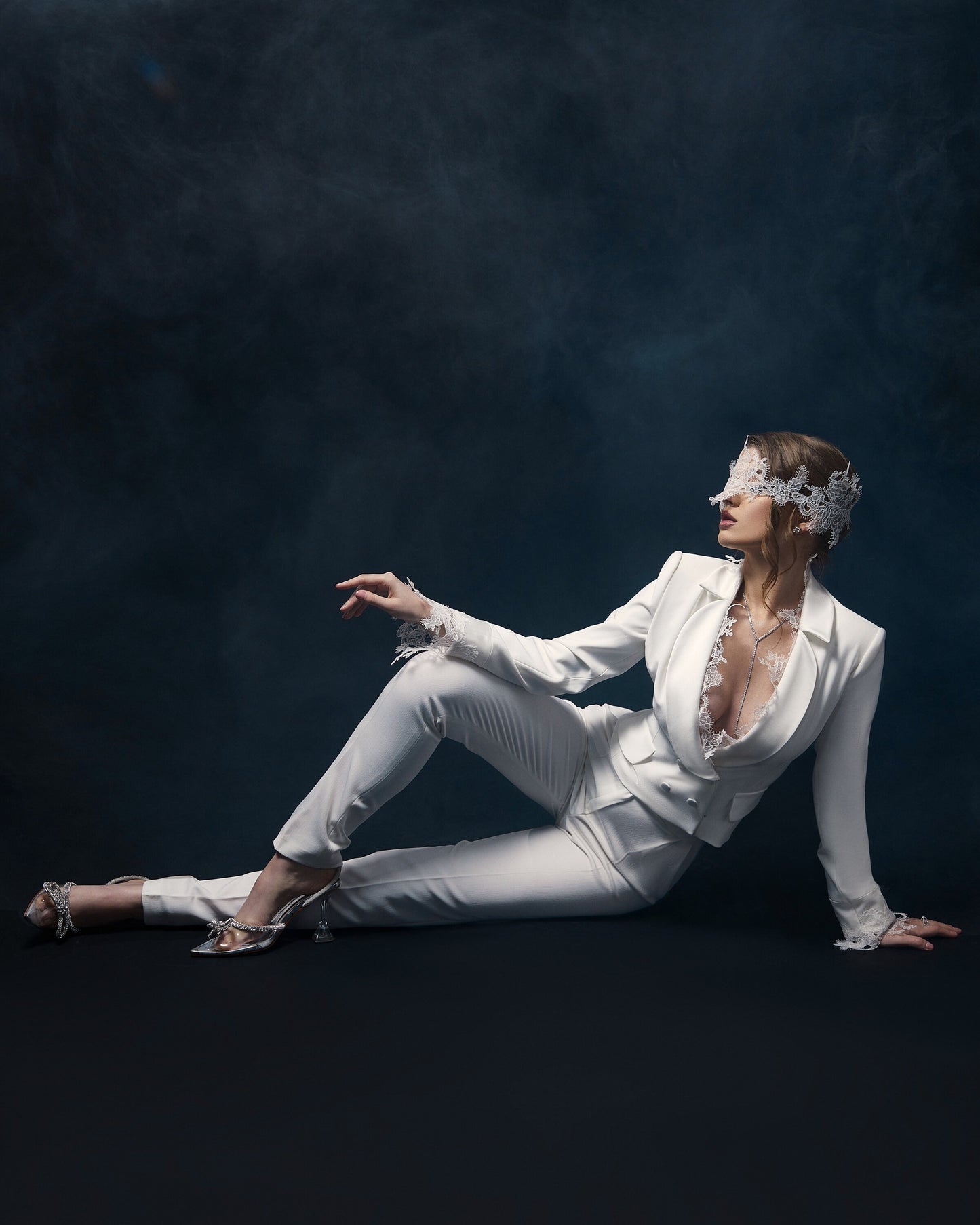Women lace wedding suit, wedding jacket and trousers, bridal separates, minimalist bride outfit