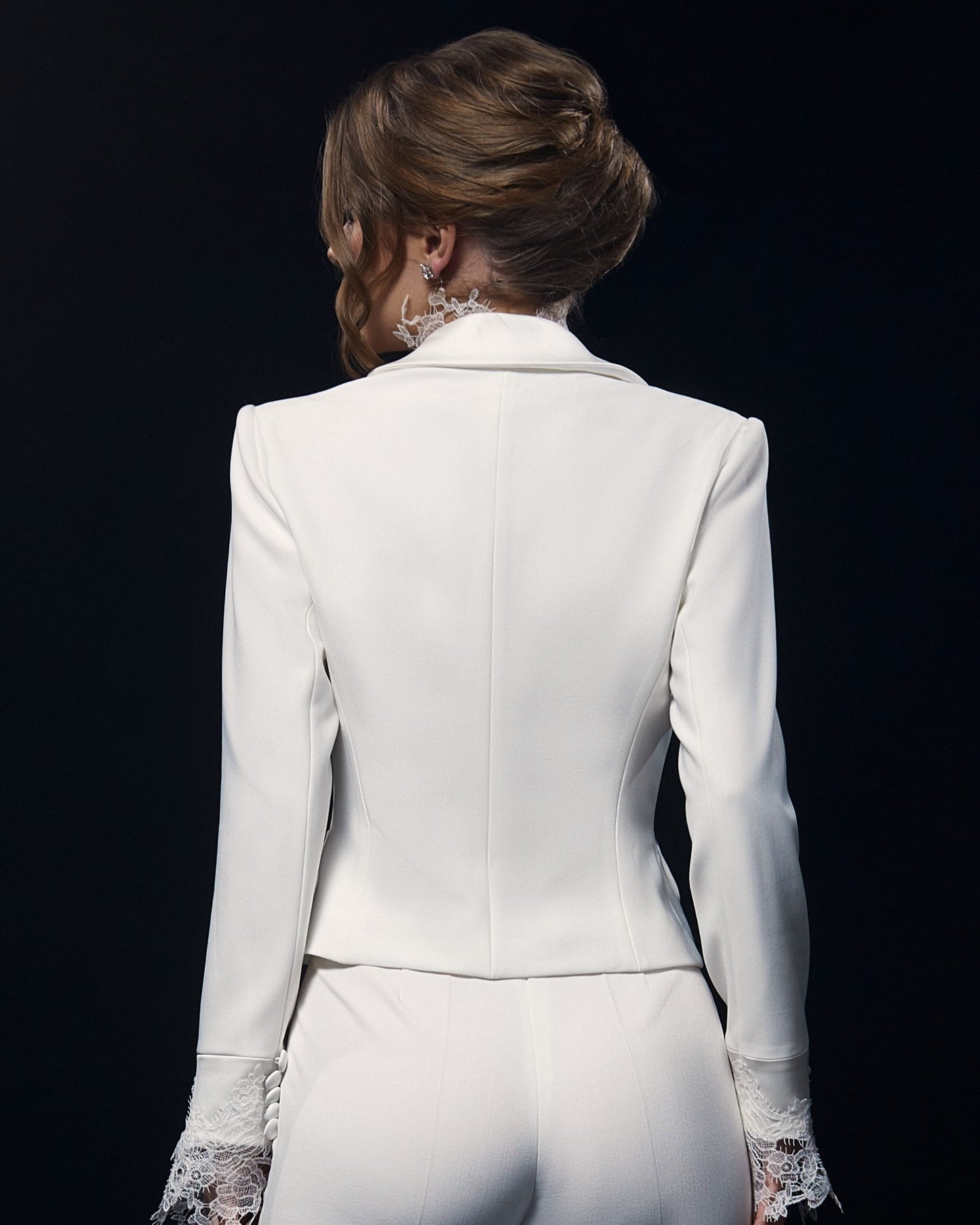 Women lace wedding suit, wedding jacket and trousers, bridal separates, minimalist bride outfit