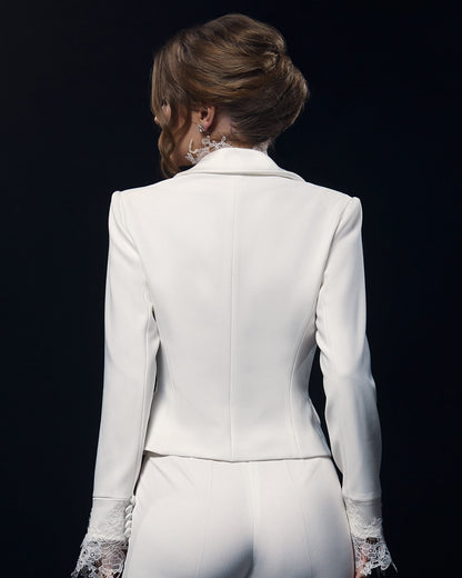 Women lace wedding suit, wedding jacket and trousers, bridal separates, minimalist bride outfit