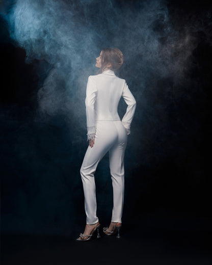 Women lace wedding suit, wedding jacket and trousers, bridal separates, minimalist bride outfit