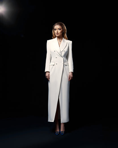 White long blazer dress, Wedding suit dress, wedding long jacket for bride, women wedding jacket suit