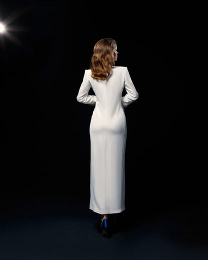 White long blazer dress, Wedding suit dress, wedding long jacket for bride, women wedding jacket suit