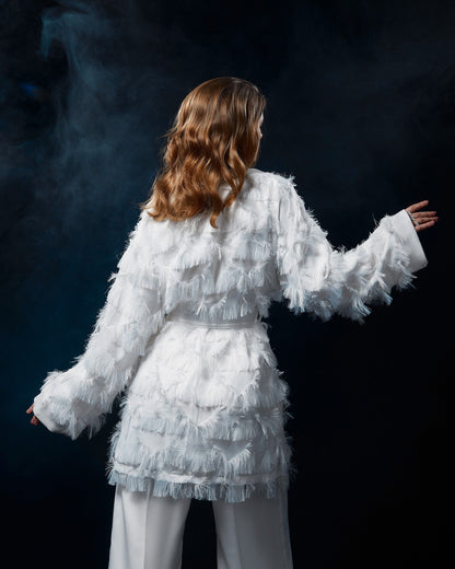 Wedding separates, two pieces wedding set kimono jacket and palazzo trousers, bohemian bride outfit, fringe blazer, alternative wedding suit
