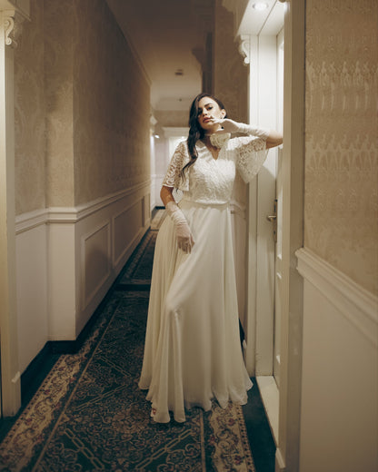 Wedding dress,  simple wedding dress, white fit and flare long dress, modest wedding dress, casual wedding dress, bohemian wedding dress