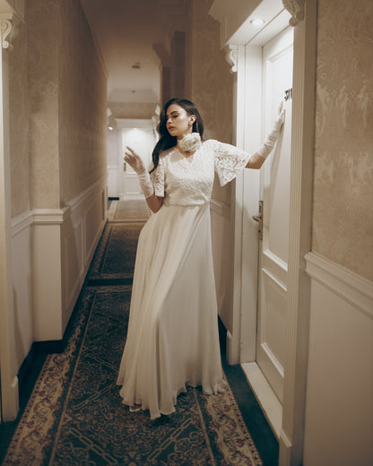Wedding dress,  simple wedding dress, white fit and flare long dress, modest wedding dress, casual wedding dress, bohemian wedding dress
