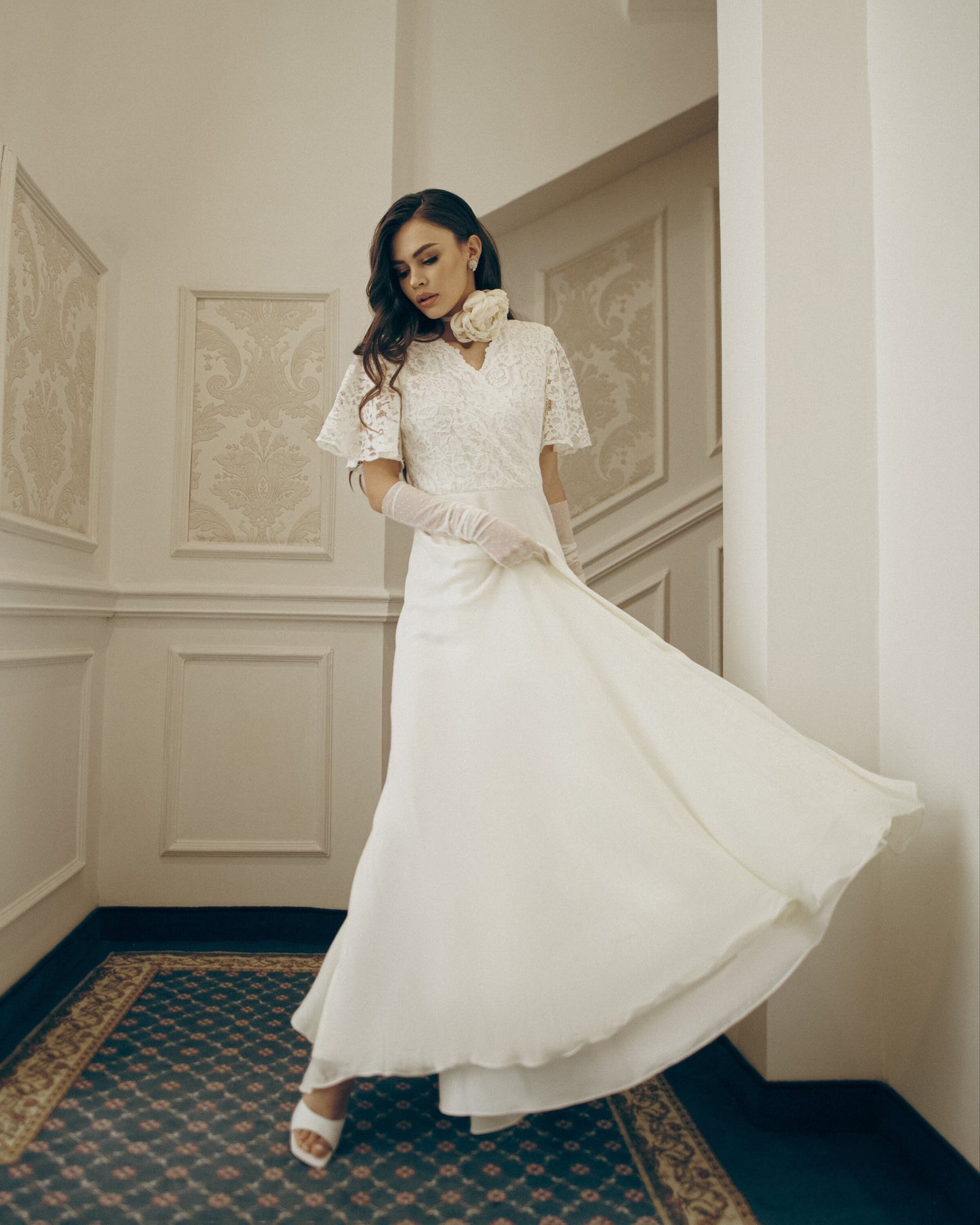Wedding dress,  simple wedding dress, white fit and flare long dress, modest wedding dress, casual wedding dress, bohemian wedding dress