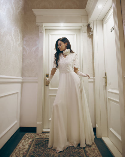 Wedding dress,  simple wedding dress, white fit and flare long dress, modest wedding dress, casual wedding dress, bohemian wedding dress
