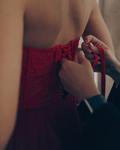 Red wedding dress, Alternative wedding dress, bohemian bride dress, Red lace prom dress, Red tulle evening dress, Alternative bride gown