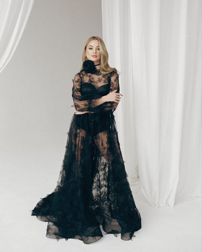 Black wedding dress, Gothic wedding dress, Goth bride dress, Black lace prom dress, Black tulle evening dress, Alternative bride gown
