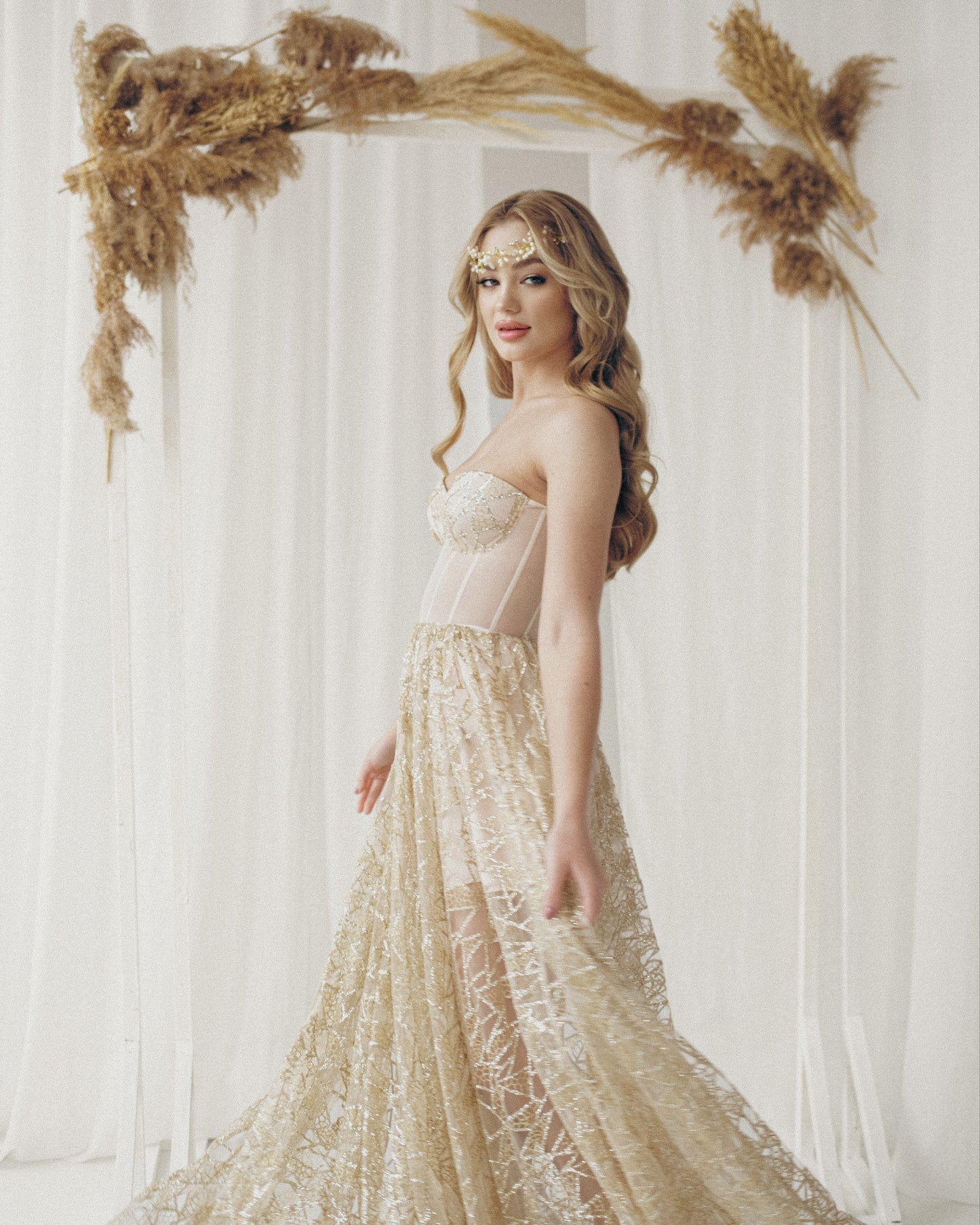 Golden Wedding dress, Bohemian Wedding dress, Sequin corset dress, Sparkling wedding gown, sequin wedding dress, golden tan prom dress