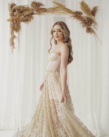 Golden Wedding dress, Bohemian Wedding dress, Sequin corset dress, Sparkling wedding gown, sequin wedding dress, golden tan prom dress