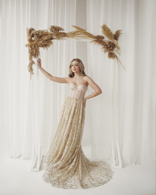 Golden Wedding dress, Bohemian Wedding dress, Sequin corset dress, Sparkling wedding gown, sequin wedding dress, golden tan prom dress