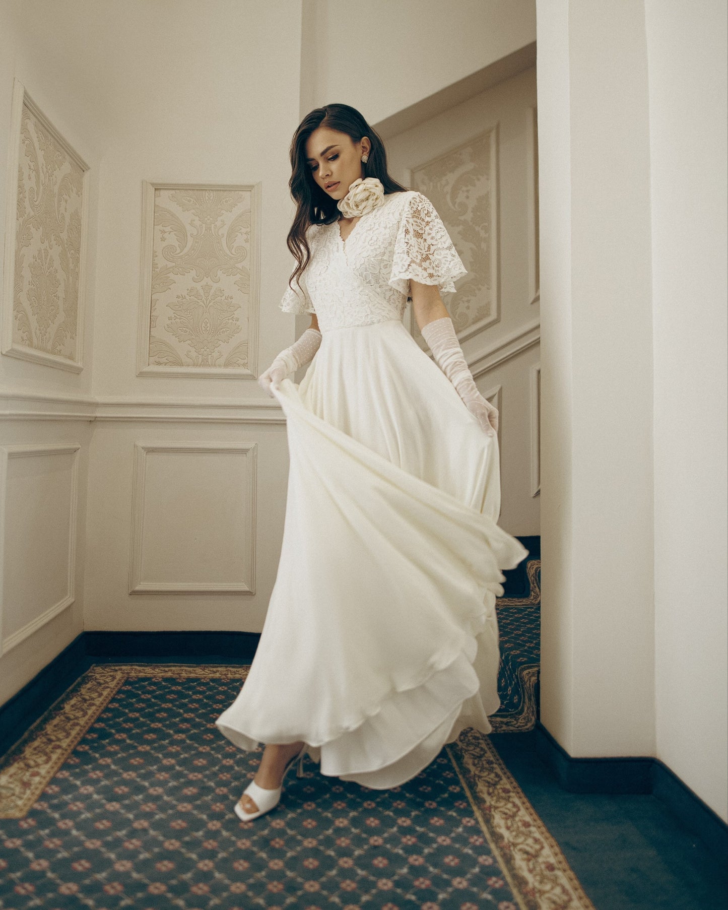 Wedding dress,  simple wedding dress, white fit and flare long dress, modest wedding dress, casual wedding dress, bohemian wedding dress
