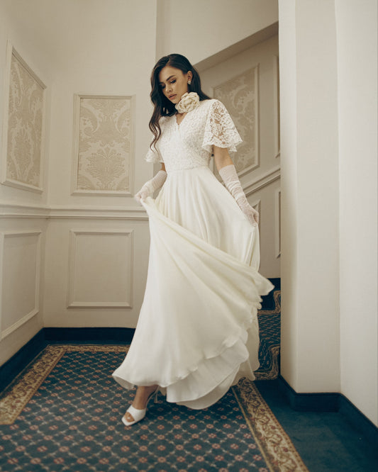 Wedding dress,  simple wedding dress, white fit and flare long dress, modest wedding dress, casual wedding dress, bohemian wedding dress