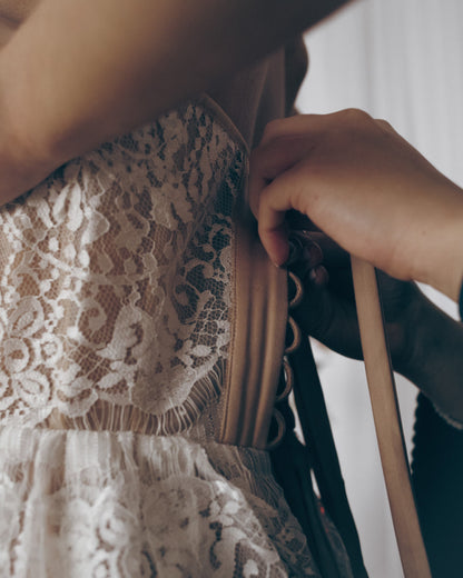 Beige Wedding dress, Boho Tan Wedding dress, Nude corset wedding  gown,  White Lace wedding dress, Fit and flare tulle dress for bride