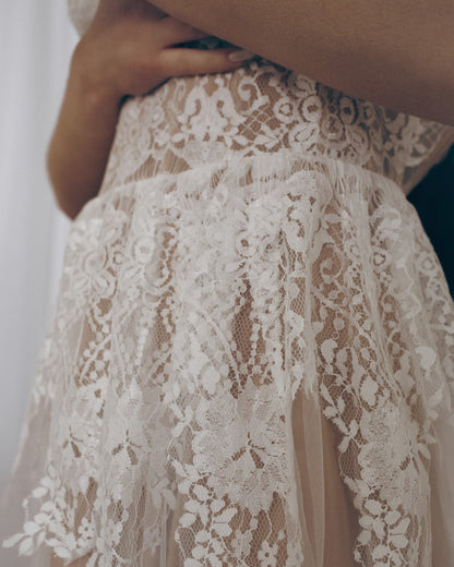 Beige Wedding dress, Boho Tan Wedding dress, Nude corset wedding  gown,  White Lace wedding dress, Fit and flare tulle dress for bride
