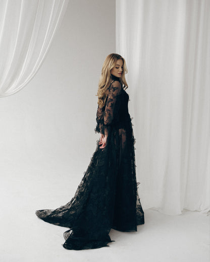 Black wedding dress, Gothic wedding dress, Goth bride dress, Black lace prom dress, Black tulle evening dress, Alternative bride gown