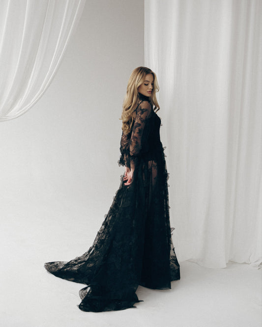 Black wedding dress, Gothic wedding dress, Goth bride dress, Black lace prom dress, Black tulle evening dress, Alternative bride gown