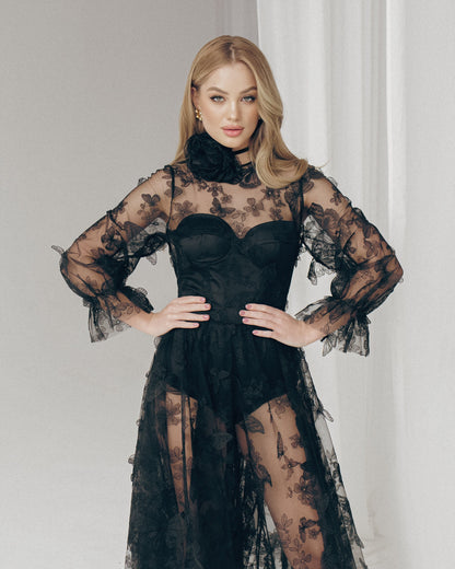 Black wedding dress, Gothic wedding dress, Goth bride dress, Black lace prom dress, Black tulle evening dress, Alternative bride gown
