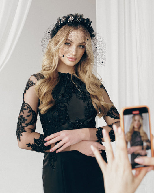 Black wedding dress long sleeves, Gothic Wedding Dress,  Black wedding gown, Black lace wedding dress, Black mermaid boho wedding dress